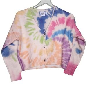 Princess Polly Cropped Cardigan Sweater V-Neck Tie-Dye Multicolor Boho Hippie S